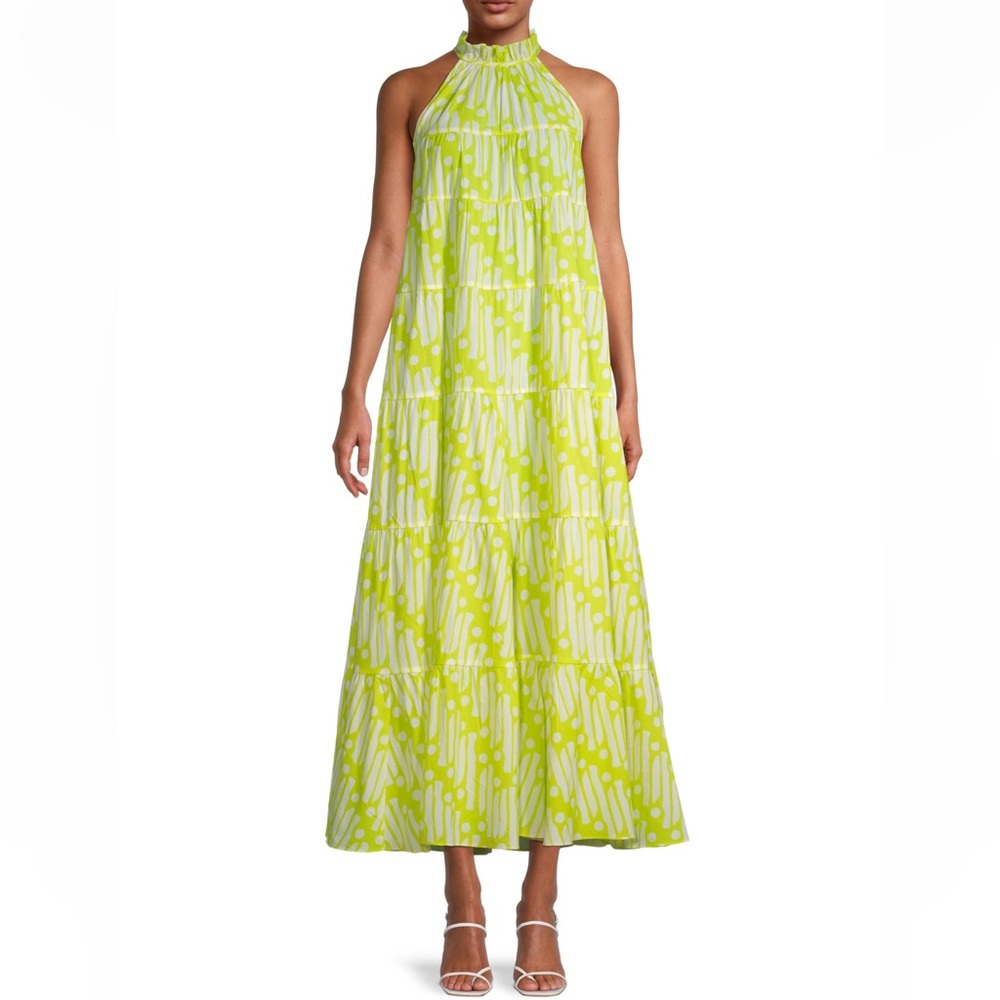 Rhode Print A-Line Midi Dress, Chartreuse, XS, NWT